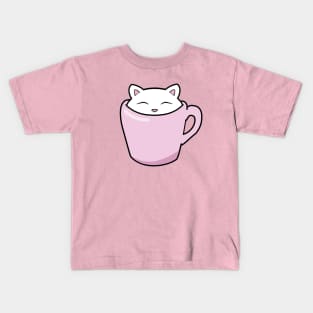 Sweet little kitten sitting in a pink cup Kids T-Shirt